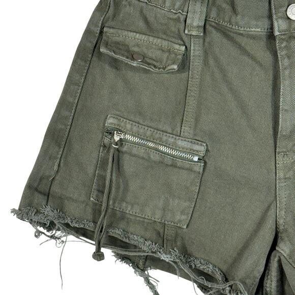 Pacsun Medium Jean Cutoff Cargo Shorts Hi-Rise Zip-Fly Pockets Frayed Hems Green - Picture 2 of 9